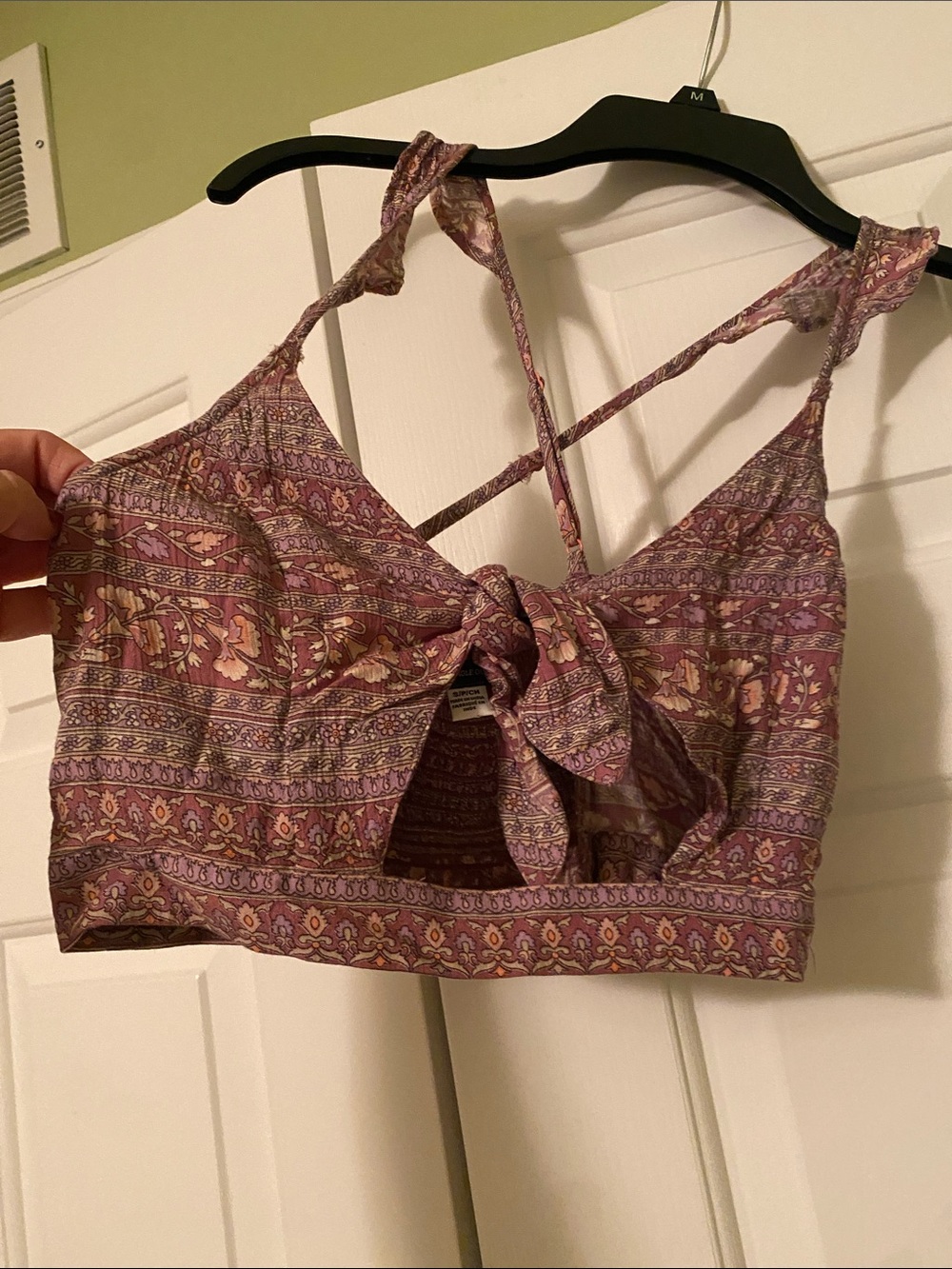 American Eagle Outfitters Mauve Floral Tie-Front Crop Tank- small